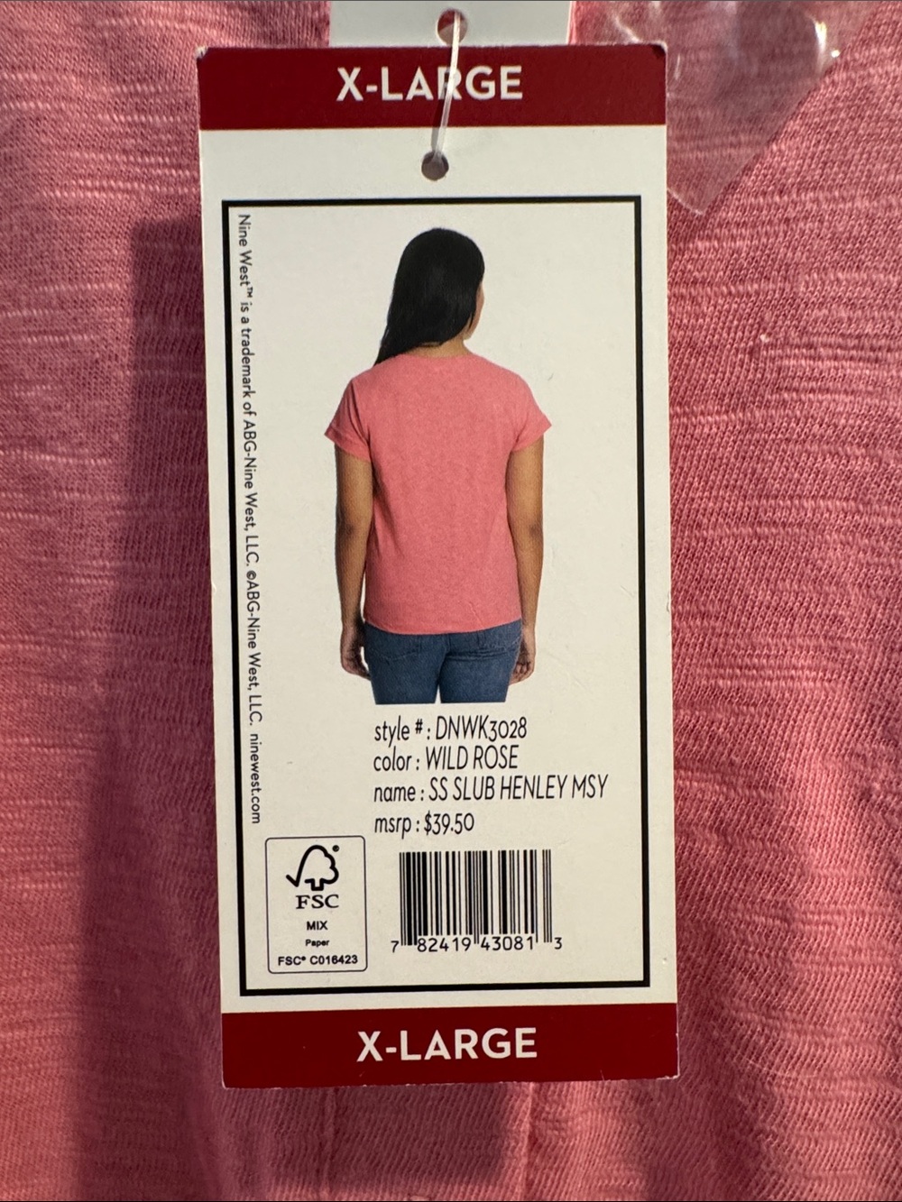 Nine West Rose Pink Short Sleeve Henley Top - Picture 3 of 3